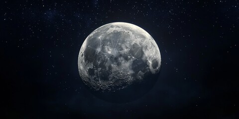 Naklejka premium Dimly lit moon shines brightly in its waning gibbous phase, creating a captivating atmosphere under the night sky. The moon in the waning gibbous phase enchants with its gentle glow.