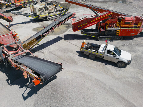 Aerial view of the quarry with machineries.