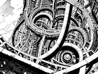 Fototapeta premium Anime-style abstract confusion with tangled lines, clashing colors, and chaotic energy. generative ai
