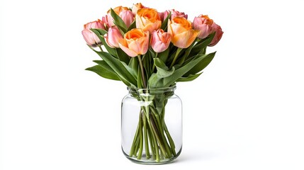 Vibrant Bouquet of Roses and Tulips in a Glass Jar