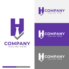 Bold letter H with work tie and check mark logo symbol icon flat stock vector design