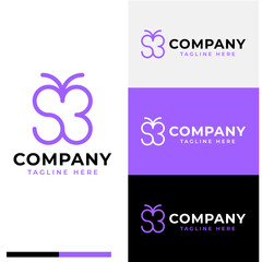 butterfly shaped lines and also the initials S and B or SB or S3 logo symbol icon flat stock vector design