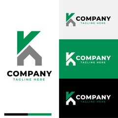 strong and thick shape of the initial letter K and a simple house shape logo symbol icon flat stock vector design
