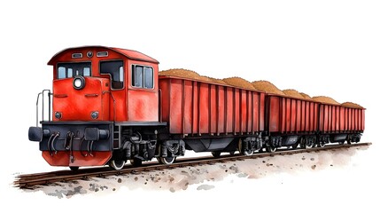 Red Train on Tracks with Cargo for December