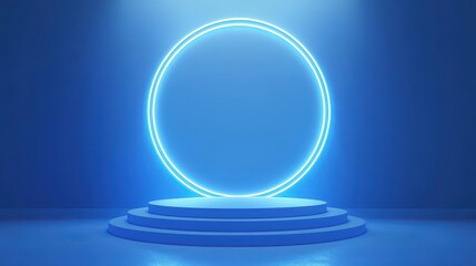 Blue Neon Oval Frame with Three Tiered Platform