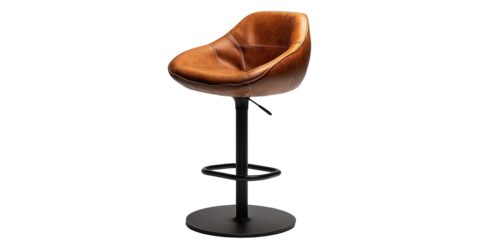  Stylish leather bar stool with adjustable height and modern black base, blending comfort and sophistication, ideal for contemporary kitchens or upscale dining spaces.