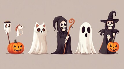 Obraz premium Adorable Halloween Characters: Spooky Fun for Kids!