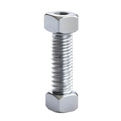 Close-up of a Stainless Steel Hex Nut and Bolt with Threaded Shaft Isolated on White Background for Industrial, Construction, and Engineering Concepts.

