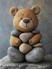 Cute stone bear sculpture for decoration.