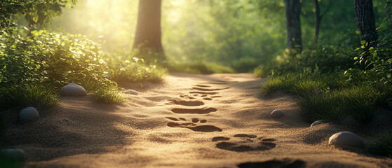 Obraz premium Paw Prints in a Sunlit Forest Path.