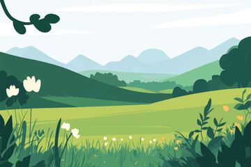 Obraz premium Serene Landscape with Green Grass and Clear Blue Sky