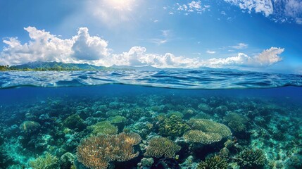 Stunning Tropical Ocean Scene Coral Reef Blue Water Island Paradise