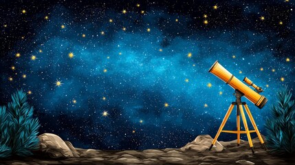 Vintage Stargazing Scene with Telescope under Night Sky