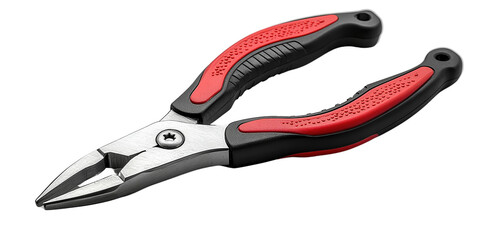 Obraz premium Steel pliers with red and black ergonomic grips, designed for precision and durability. Essential hand tool for industrial tasks, repairs, or mechanical work with a sturdy build.