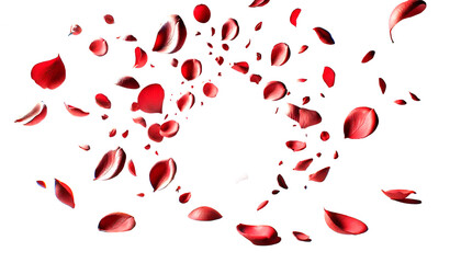 Red rose petals and buds falling down