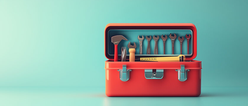 Red Tool Box with Tools.