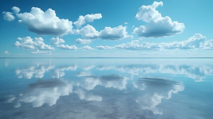Fototapeta premium Reflective Clouds in a Blue Sky Over a Calm Lake - Illustration
