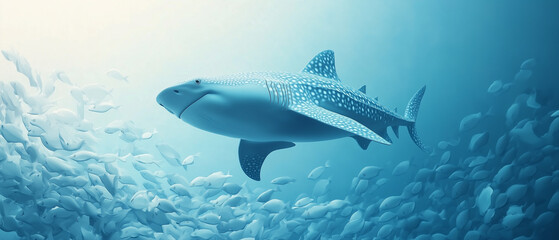 Obraz premium Whale Shark in Ocean with School of Fish.