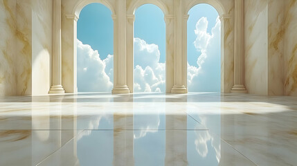 Fototapeta premium 3D Rendering of a Marble Hallway with Arches and Columns