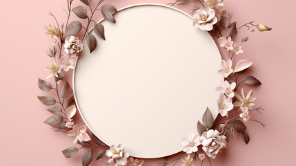 Floral circular frame mockup on a soft pink background with copy space