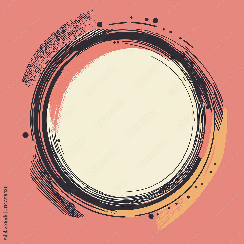 Poster artistic round frame background with copy space for greeting or name card, coral color design