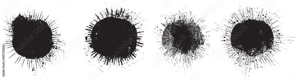 Poster collection of ink splashes for explosion effect .set of black spray paint effect. place stains and s