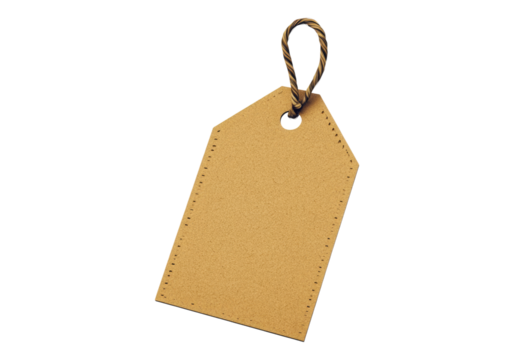 Brown blank price label tag .Transparent background .Isolated PNG