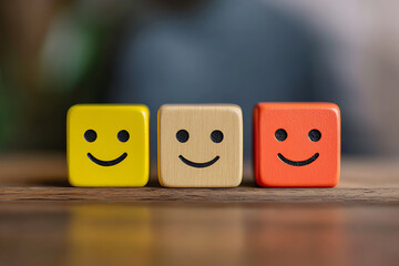 Emotional Spectrum: Smiling Faces on Wooden Blocks