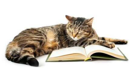 Sleepy Cat Reading a Book
