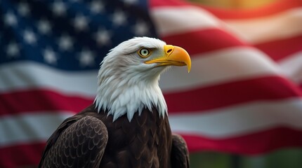 eagle against the American flag while celebrating Independence Day