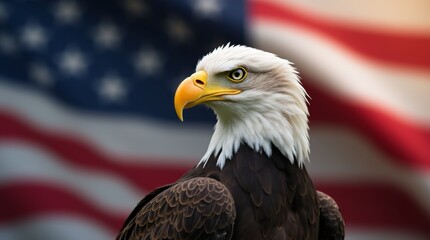 Obraz premium eagle against the American flag while celebrating Independence Day
