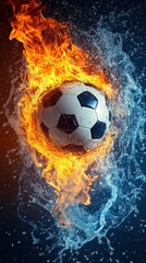 Naklejka premium Soccer Ball Enveloped in Fire and Water