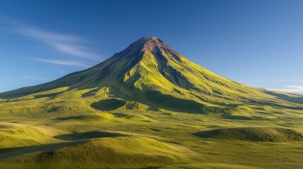 Fototapeta premium Majestic green volcano under a clear blue sky.