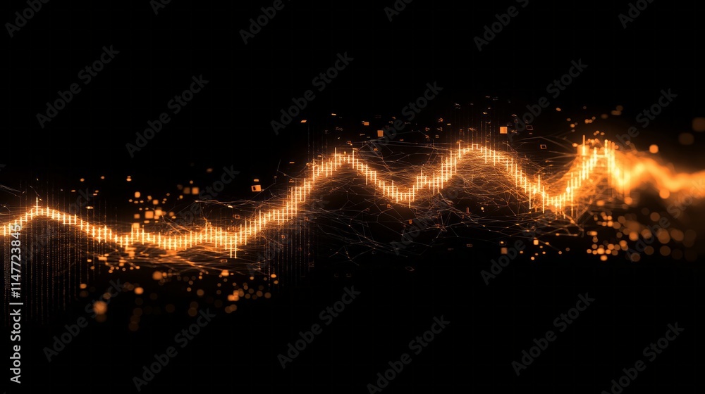 Poster dynamic lines of light illustrate complex fluctuations in the forex and stock markets, showcasing th
