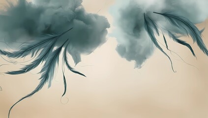 Fototapeta premium Soft Smoky Teal and White Clouds Fading into a Sandy Beige Abstract Background, Creating a Spacious Canvas for Overlay Designs