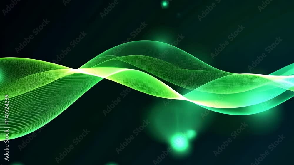 Fototapete smooth flowing green light waves on a dark background create futuristic energy. vibrant, sleek desig