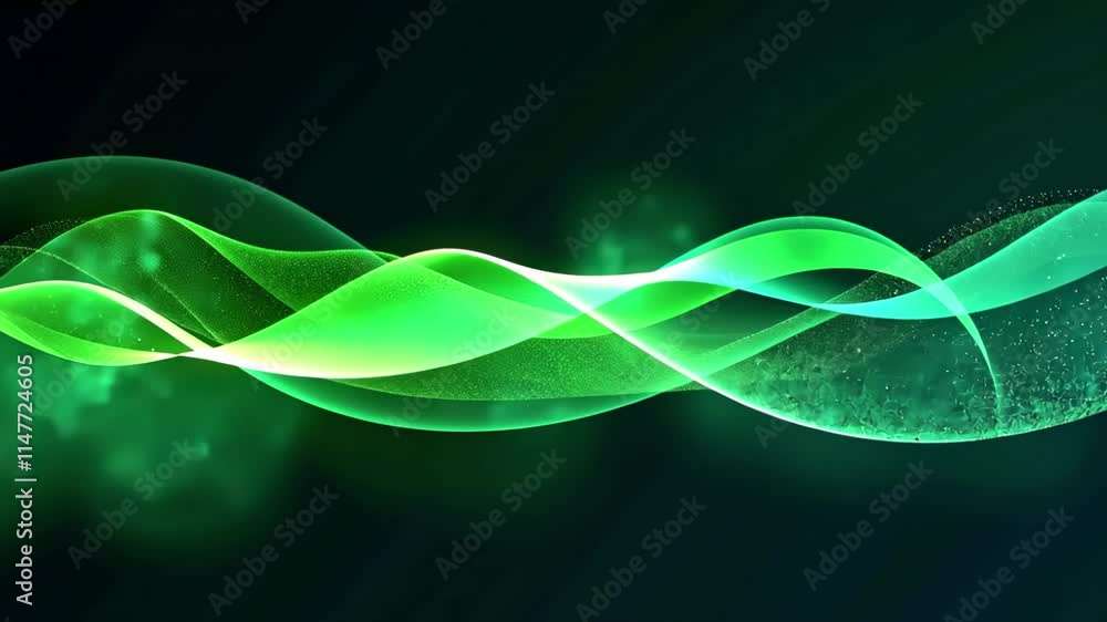 Fototapete smooth flowing green light waves on a dark background create futuristic energy. vibrant, sleek desig