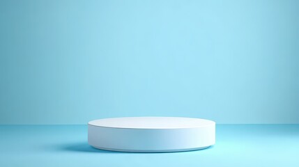 White Cylindrical Platform on Light Blue Background