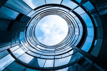 Spiral Modern Architecture, Glass Facade, Urban Sky