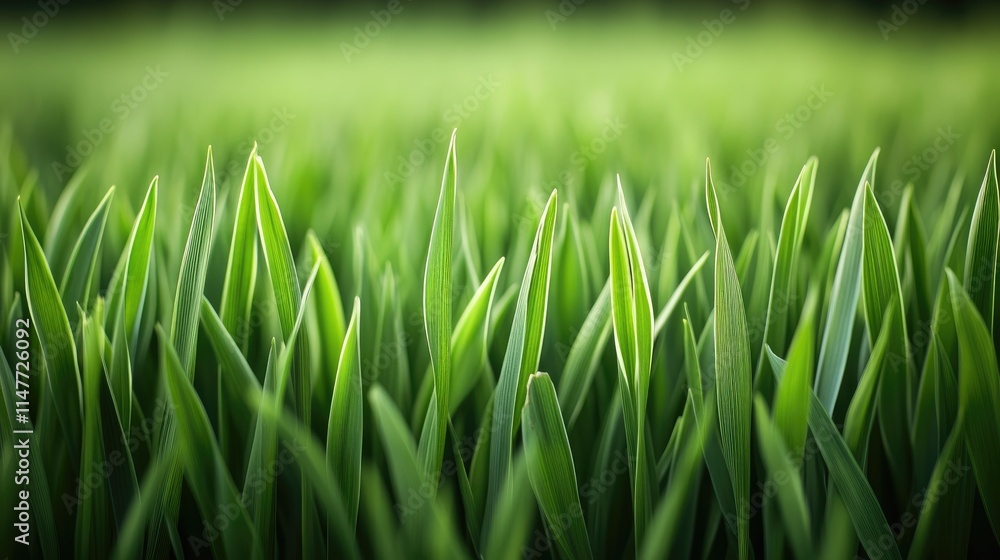 Poster a beautiful row of green grass tufts, arranged neatly, emphasizing the vibrant texture and freshness