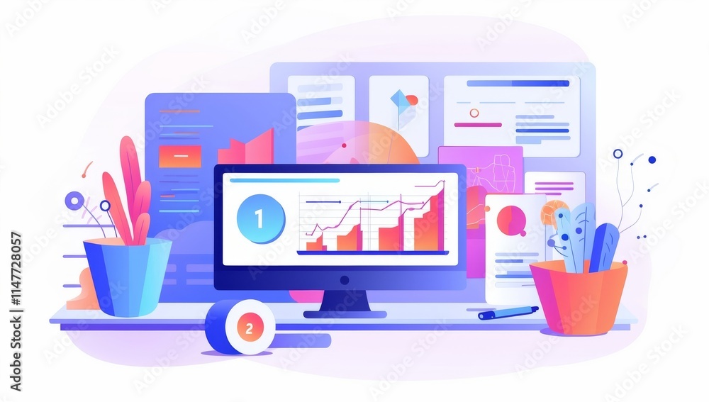 Poster business analytics dashboard displaying growth charts and key performance indicators