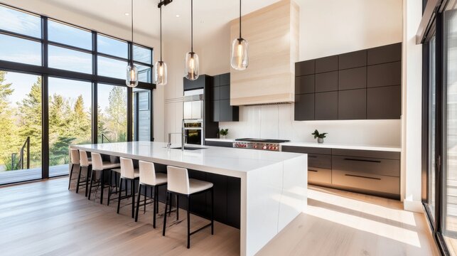 Fototapeta Minimalist modern kitchen with clean, elegant design. Featuring neutral tones and sleek appliances