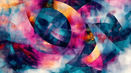 Fototapeta premium Abstract Art Painting: Teal Pink Swirls