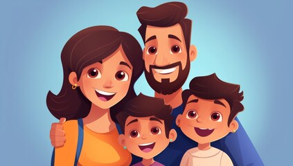 Happy Family Portrait: A Cheerful Cartoon Illustration of a Family