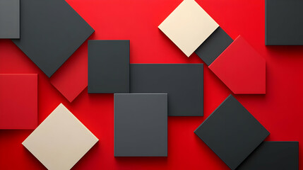 Abstract 3D Background Red Black Beige Squares
