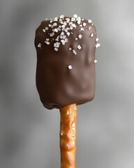 Obraz premium Sweet Chocolate Covered Pretzel Rod with Crunchy Topping