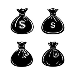 Set of Money Bag silhouette, black and white silhouette, vector and illustration