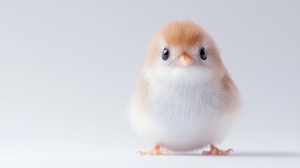 Obraz premium Adorable fluffy chick facing forward on white background.
