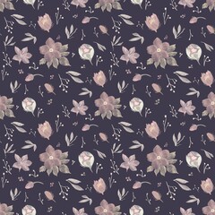 Seamless Pattern for moon flowers on dark. Night flowers. For printing on textile or packing paper, scrub-booking paper.