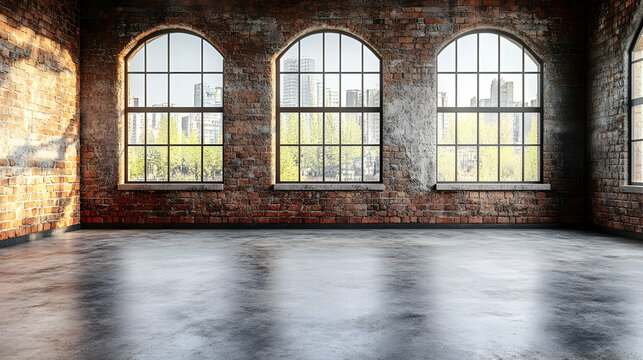 Industrial Loft Interior with City View 3D Illustration